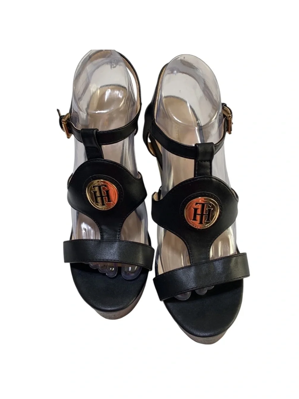 Tommy Hilfiger Kaydin Black Platform Wedge Sandals – Size 8.5